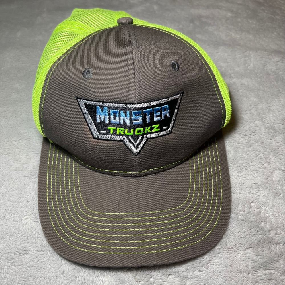 Vintage Y2K Monster Truckz Hat Mens Gray Green Snapback Mesh Trucker Cap Casual